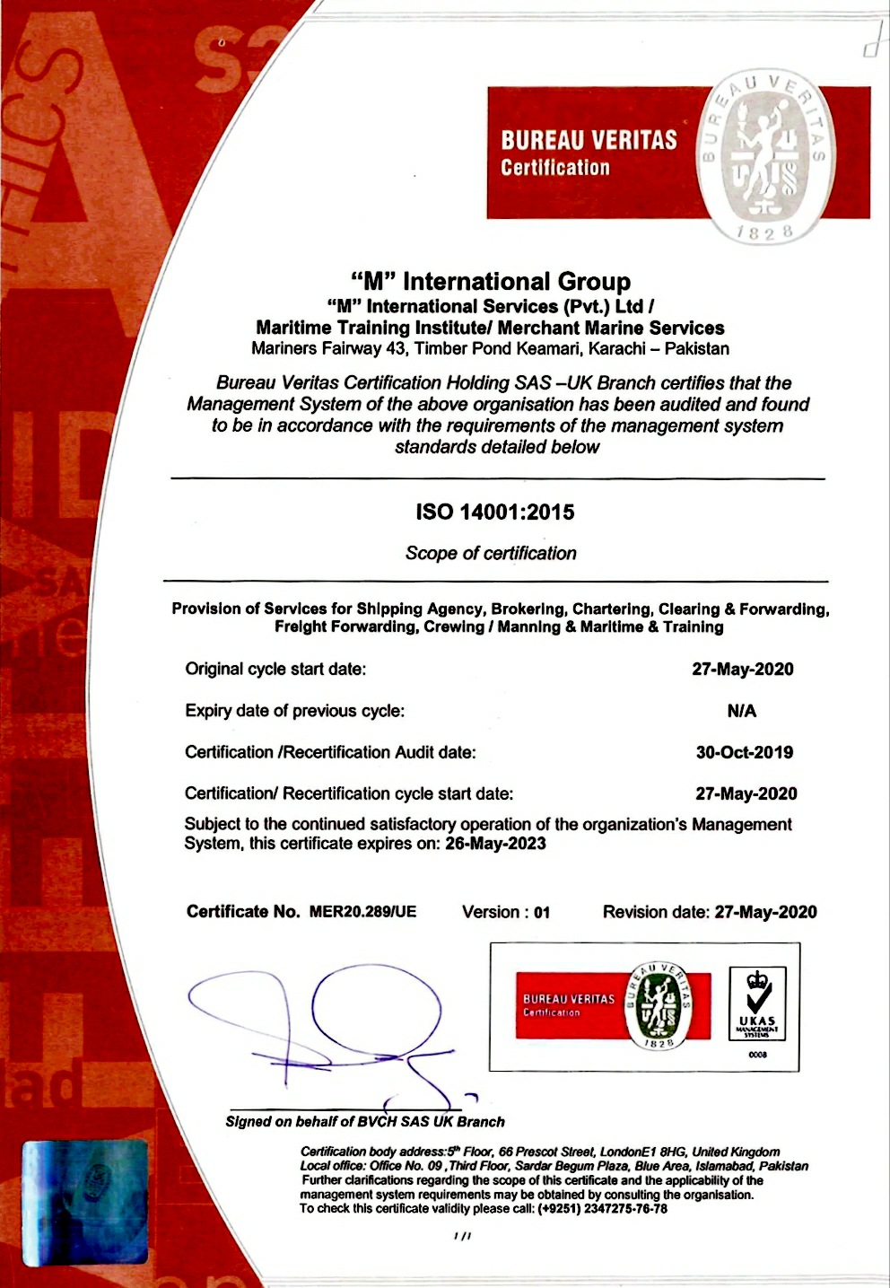 iso 14001 environmental certification maritime training institute