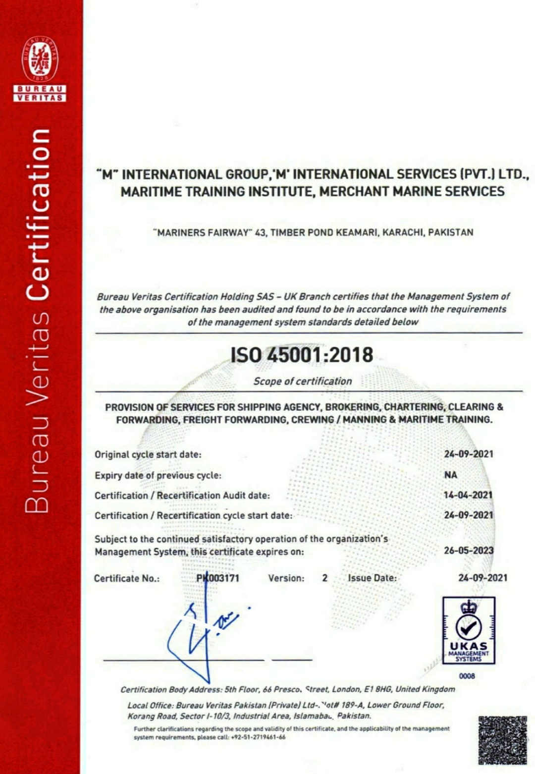 iso 45001 health and safety certification maritime training institute
